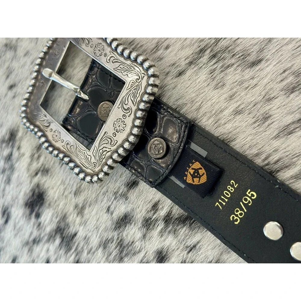 Ariat Genuine Leather Belt Women's Limited Edition Buckle 2007 Zebra Studs Sz 38